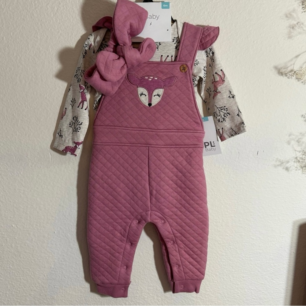 PL Baby by Petit Lem 3-Piece Deer Overall Set (Baby Girls)